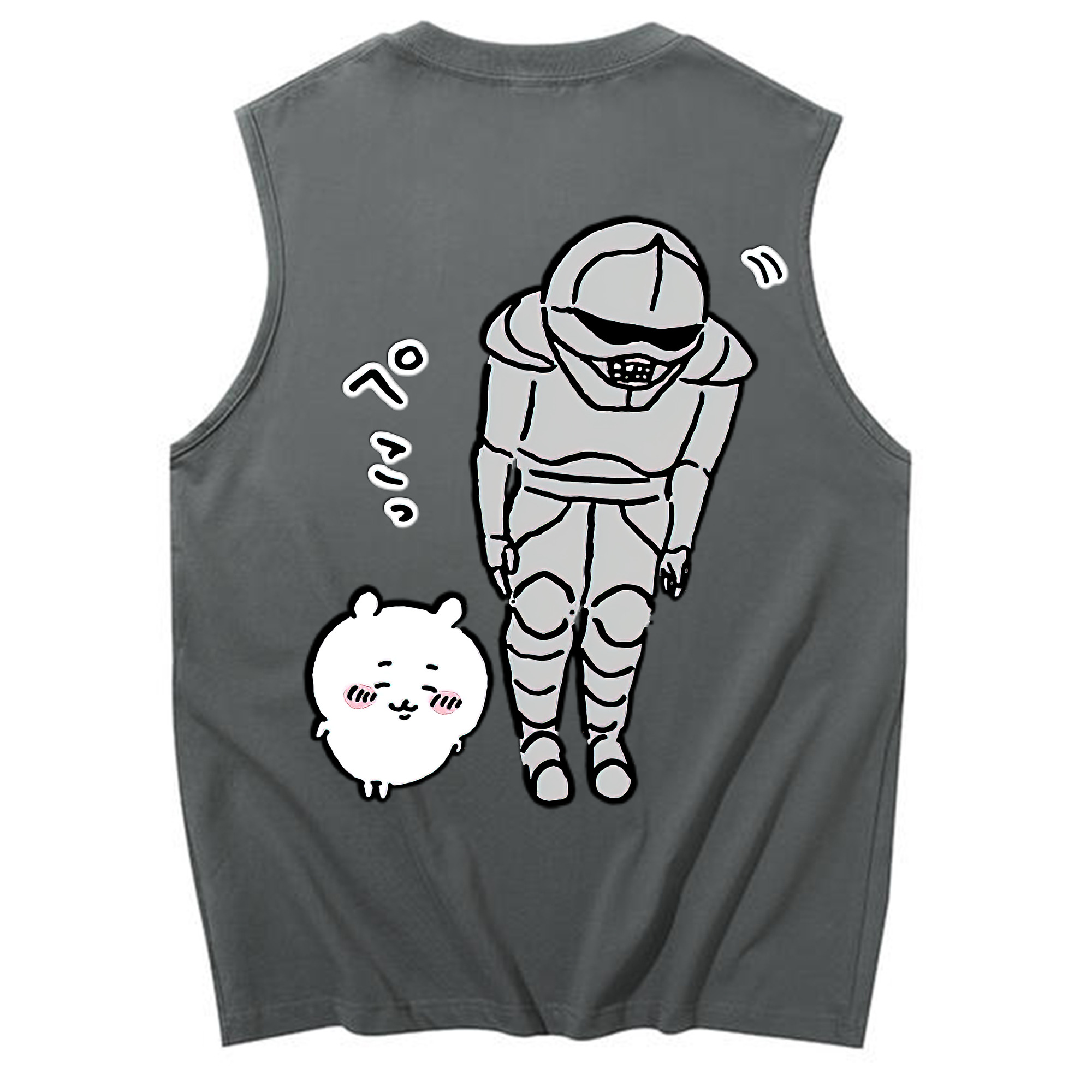 （画像用） ちいかわ 労働の鎧さん Chii-kawa Mr. Armor of Labor コットン100％タンクトップ（背面プリント）